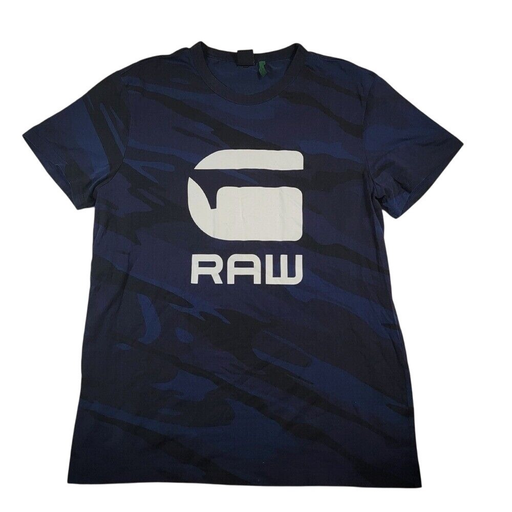 G-Star Raw Adult's Camo Print Short‎ Sleeve T-Shirt Sz XL Blue Black Logo Tee